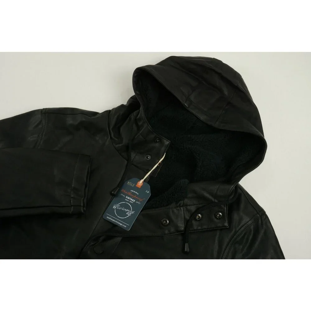 New Weatherproof Men's S / L / XL Black Faux Leather Sherpa Lined Hooded Jacket